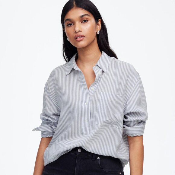 [NWT] Madewell Drapey Long-Sleeve Popover Shirt in Stripe - Picture 1 of 6